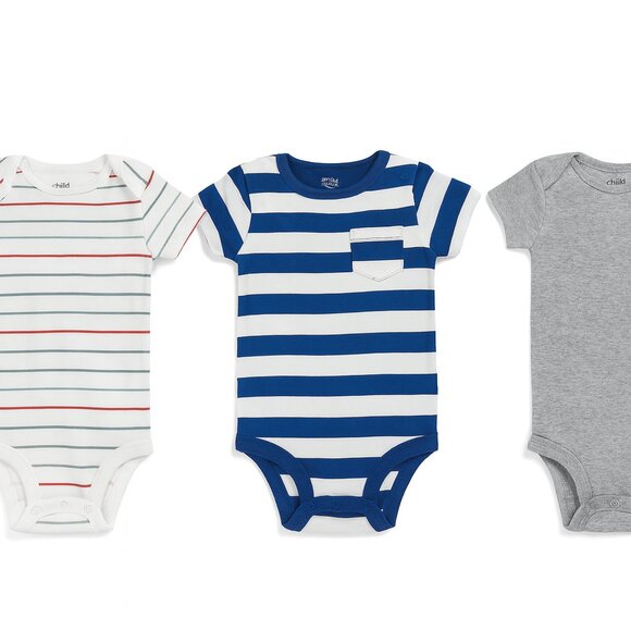 Carter’s Baby Bodysuits 3 Pack 6-9M Short Sleeve Striped Solid Onesies Lot-KC132 - Picture 1 of 4